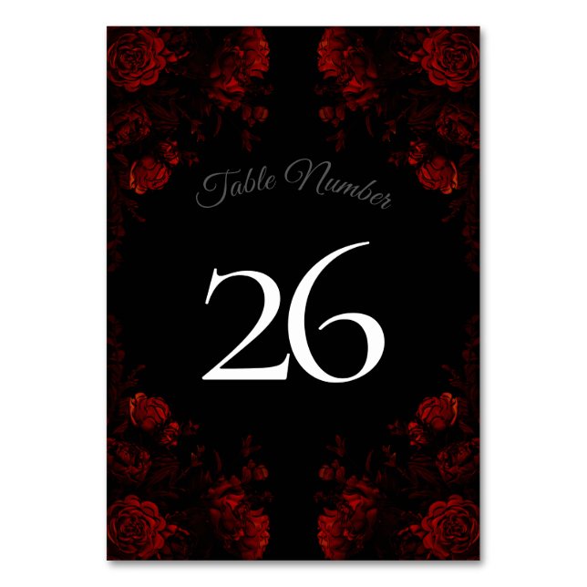 Numéro De Table Flore rouge profond Élégant Mariage gothique (Dos)