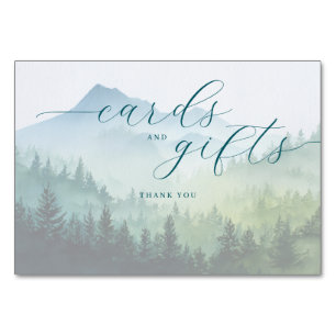 Numéro De Table Forêt aquarelle bleue verte tranquille
