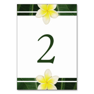 Numéro De Table Frangipani jaune Plumeria Mariage