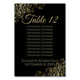 Numéro De Table Frilles d'or sur le tableau de mariage élégant noi