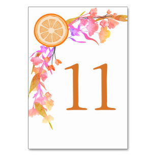 Numéro De Table Fruit Fleur sauvage orange Aquarelle