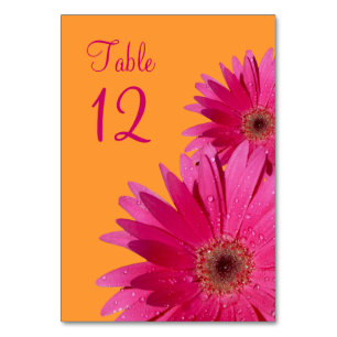 Numéro De Table Fuchsia rose orange Gerbera Mariage de marguerite