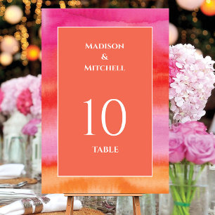 Numéro De Table Garden Sunrise Pink Orange Aquarelle Mariage