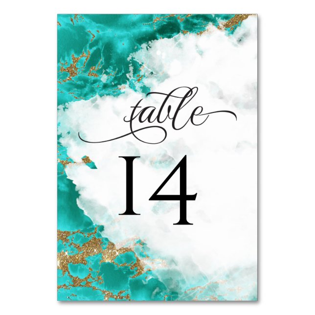 Numéro De Table Géode Marbré Aquarelle Turquoise BarefootBride™ (Par défaut)