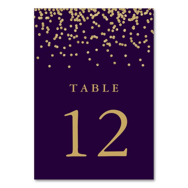 Numéro De Table Glam Faux Gold Confetti sur Deep Purple (Par défaut)