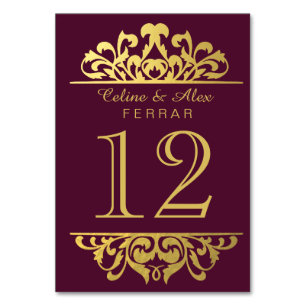 Numéro De Table Glam Gold Foil Flourish Numéros de tableau   auber