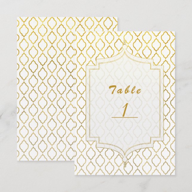 Numéro de table Glam marocain arabe or et blanc (Devant / Derrière)