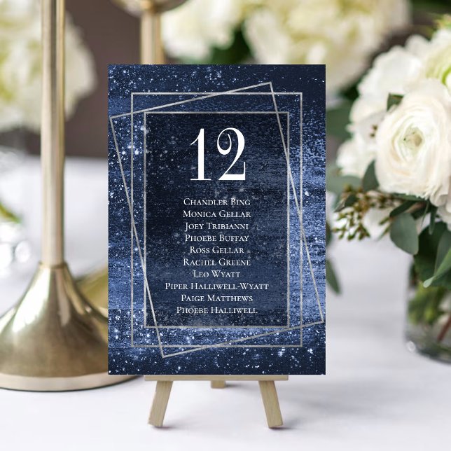 Numéro De Table Glitzy Foil | Navy Blue Faux Glitter Guest Names (Créateur téléchargé)