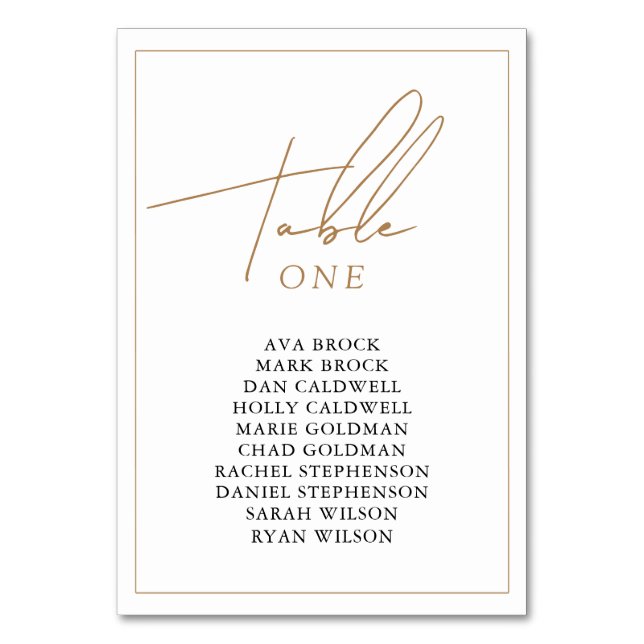 Numéro De Table Gold1 Signal élégant Mariage Seating Chart imprima (Par défaut)