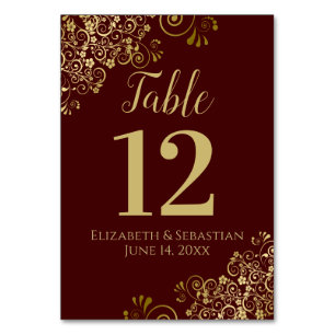 Numéro De Table Gold & Auburn Brown Elegant Frilly Mariage