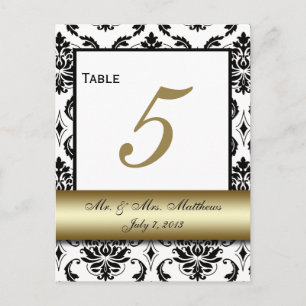 Numéro de table Gold Black Mariage damassé