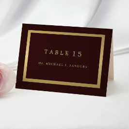 Numéro De Table Gold burgundy guest name wedding place card