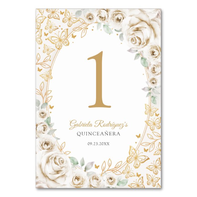 Numéro De Table Gold Cream Floral Quinceanera (Par défaut)
