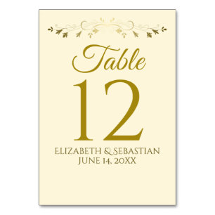 Numéro De Table Gold & Crème Vintage frontière florale Mariage élé