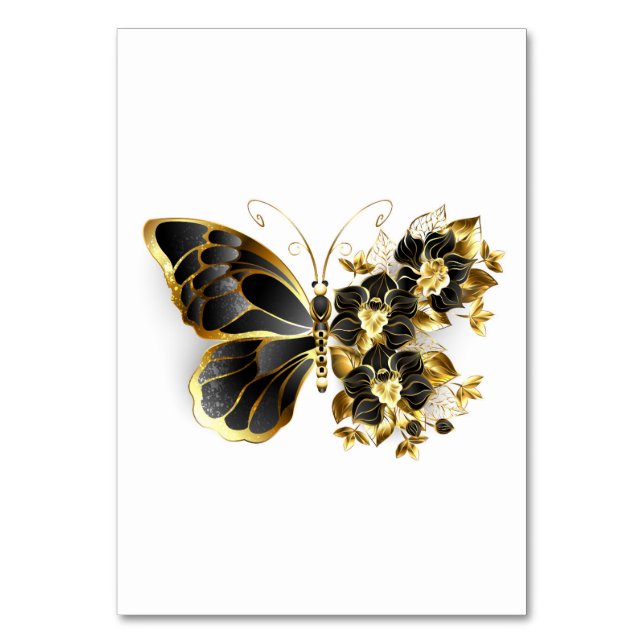 Numéro De Table Gold flower Butterfly with Black Orchid (Par défaut)
