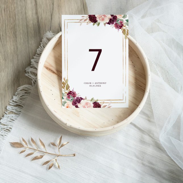 Numéro De Table Gold Géométrique Vert Blush Bourgogne Mariage Flor (Créateur téléchargé)
