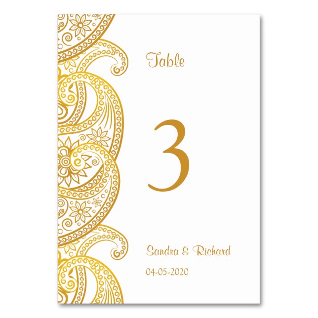 Numéro De Table Gold Indian Paisley Mariage traditionnel hindou (Par défaut)