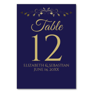 Numéro De Table Gold & Navy Vintage Floral Frontière Mariage éléga