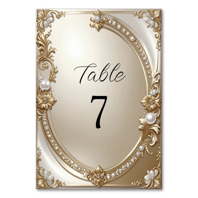 Numéro De Table Golden Ornate Frame with Pearls Table Number (Par défaut)