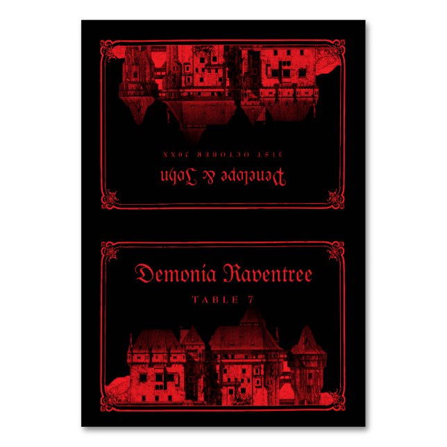 Numéro De Table Gothic Vampire Castle Black Red Wedding Place Card (Par défaut)