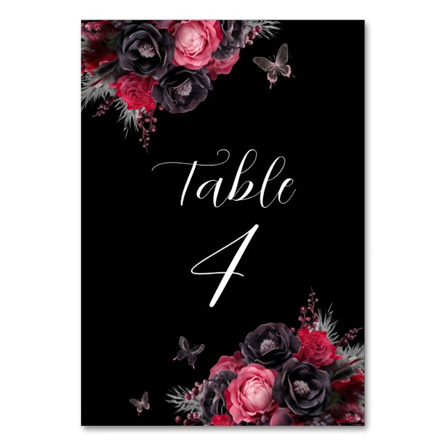 Numéro De Table Gothique Rouge & Noir Moody Florals Quinceañera (Par défaut)