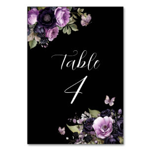 Numéro De Table Gothique violet et noir Moody Florals Quinceañera