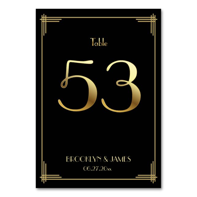 Numéro De Table Grand Gatsby Art Déco Tableau Numéro 53 Or Noir (Par défaut)