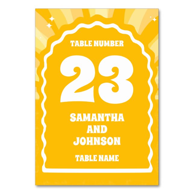 Numéro De Table GRAND Gras Sunshine Jaune Mariage Wavy Arch (Par défaut)