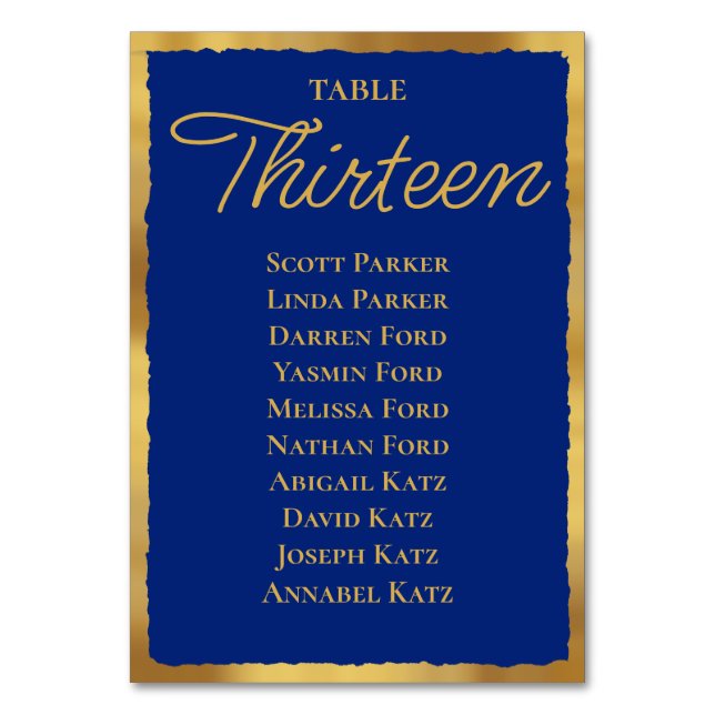 Numéro De Table Gras Élégance Royal Blue Gold Arête de siège graph (Par défaut)