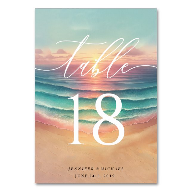 Numéro De Table Green Pink Beach Été Soleil Sand Aquarelle (Par défaut)