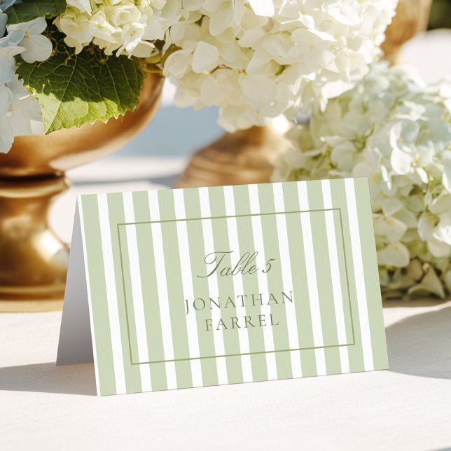 Numéro De Table Green Stripes Wedding Place Cards (Créateur téléchargé)
