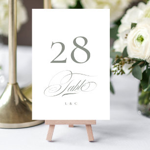 Numéro De Table Gris sur blanc Élégant Mariage de calligraphie