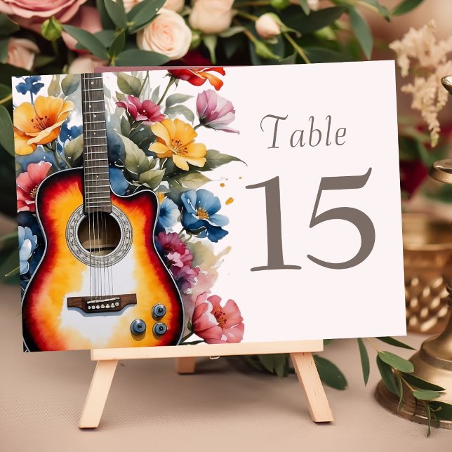 Numéro De Table Guitare Fleur sauvage Musical Pays Printemps Maria (Créateur téléchargé)