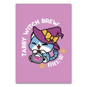 Numéro De Table Halloween Tabby Chat - Sorcière Casquette & Potion