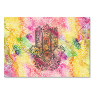 Numéro De Table HAMSA Main Fatima symbole amulet Henné floral