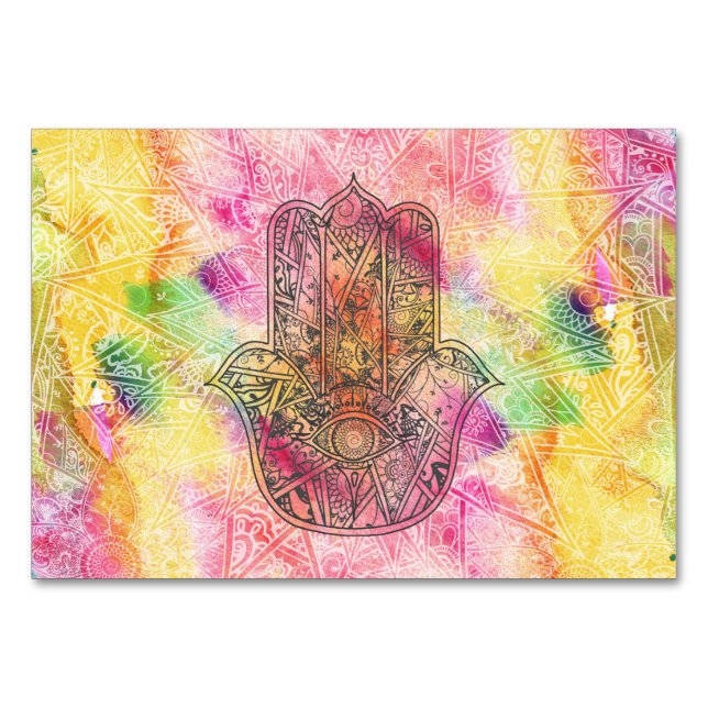 Numéro De Table HAMSA Main Fatima symbole amulet Henné floral (Devant)