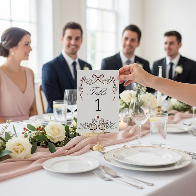 Numéro De Table Hand Drawn unique Swans Wedding Table Card (Créateur téléchargé)