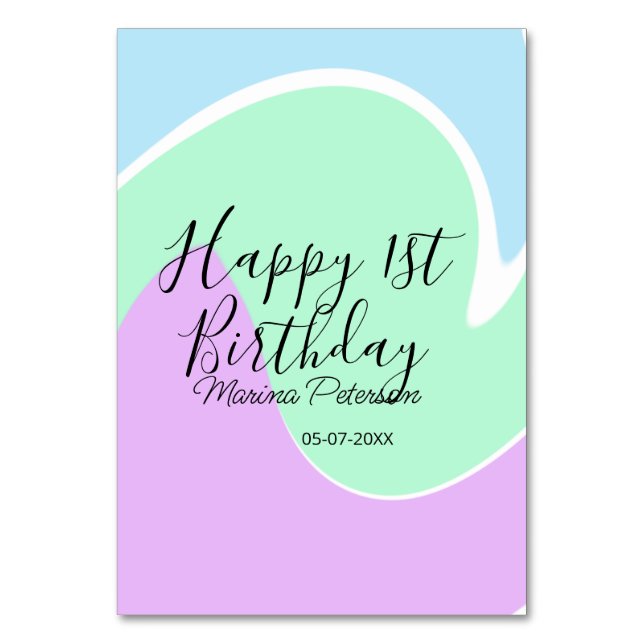 Numéro De Table Happy 1st birthday pink green blue acrylic pour  (Par défaut)
