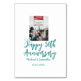 Numéro De Table Happy 50th anniversary photo turquoise bow name da