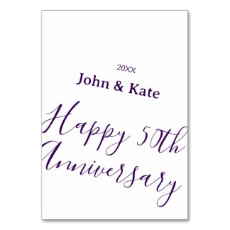 Numéro De Table Happy 50th anniversary purple name year simple 