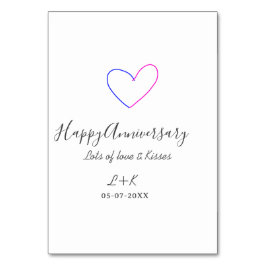 Numéro De Table Happy anniversary pink blue heart name date simple