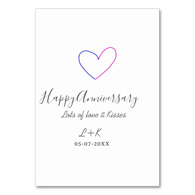 Numéro De Table Happy anniversary pink blue heart name date simple (Par défaut)