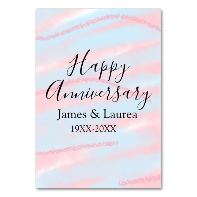 Numéro De Table Happy anniversary wedding name date year pastel  (Par défaut)