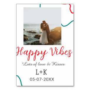 Numéro De Table Happy Vibes nom du couple date mariage rouge