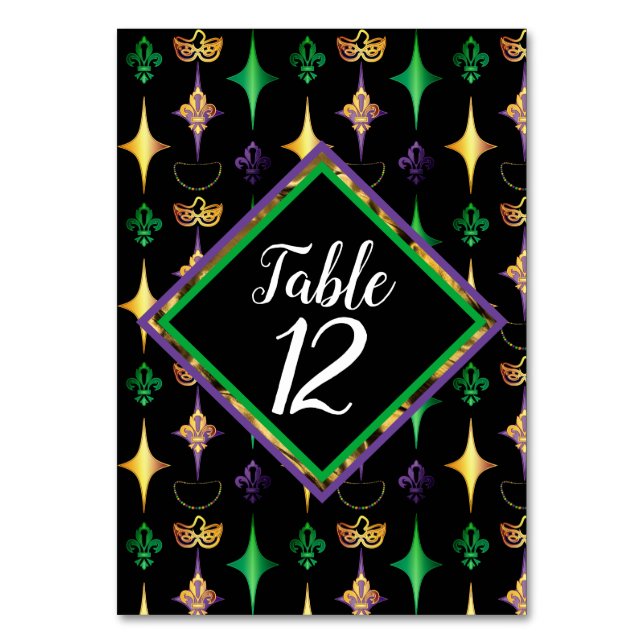 Numéro De Table Harlequins Perles Masque Fleur de Lis Mardi Gras (Par défaut)