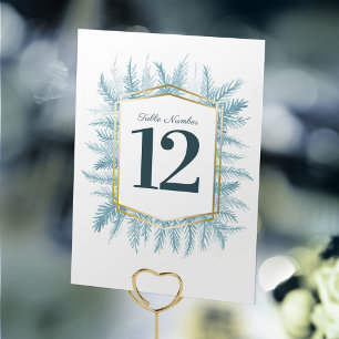 Numéro De Table Hiver à feuillage persistant pinte bleue mariage