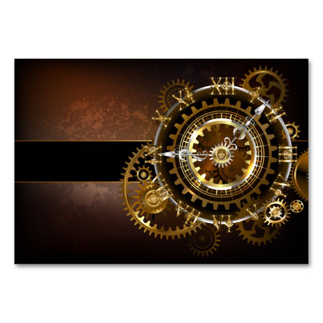 Numéro De Table Horloge Steampunk avec des engrenages anciens (Devant)