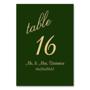 Numéro de table Hunter Green et Gold