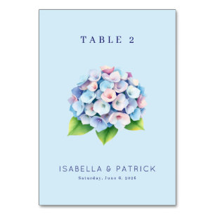 Numéro De Table Hydrangea Sérénité Bleue Aquarelle