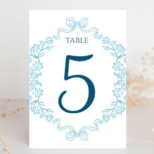 Numéro De Table Illustration Flore & Bow Mariage bleu